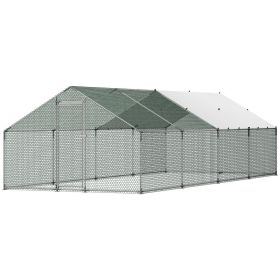 VEVOR Metal Chicken Coop, 9.8x26.2x6.5 ft Large Walk-in Chicken Runs with Cover, Spire Roof Hen House Enclosure with Security Lock