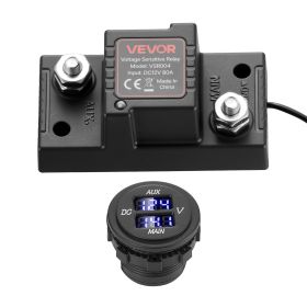 VEVOR Dual Battery Isolator Kit, 12V 80 Amp, Manual and Automatic VSR Voltage Sensitive Relay with Voltmeter, LCD Screen, Smart Battery Isolator
