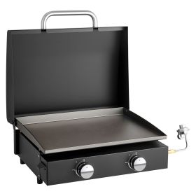 VEVOR Gas Griddle, 2 Burner Tabletop Griddle, 22 inch Portable Griddles Propane with Lid, Oil Drain Hole & Oil Collection Tray