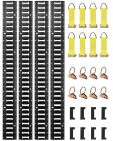 VEVOR E Track Tie-Down Rail Kit, 30PCS 5FT E-Tracks Set Includes 4 Steel Rails & 2 Single Slot & 8 O Rings & 8 Tie-Offs with D-Ring & 8 End Caps