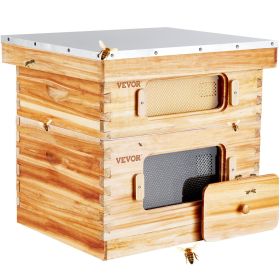 VEVOR Bee Hive 20 Frame Bee Hives Starter Kit, Beeswax Coated Fir Wood, 1 Deep + 1 Medium Bee Boxes Langstroth Beehive Kit