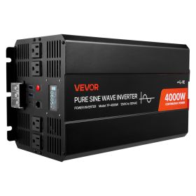 VEVOR 4000W Power Inverter, 12V DC to 120V AC Pure Sine Wave Inverter, Solar Car Charger Converter with LCD Display, Remote Control, 2 USB Ports