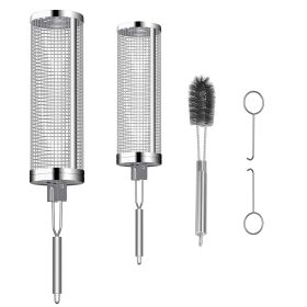 2Pack Rolling Grill Baskets BBQ Net Tubes Stainless Steel Barbecue Grill Grates with 2 Handles 2 Hooks Cleaning Brush for Vegetable Fish Meat Foo