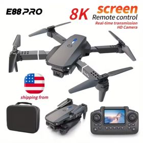 E88 Pro Mini Drone With Screen Control 4K Dual Camera Optical Flow Positioning LED Lighting Remote Control (Option: Black)