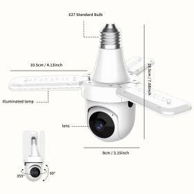 3-Leaf Fan Light Bulb Security Camera, 1080P HD WiFi Remote Monitor, Easy Installation No Wiring, Night Vision Motion Detection For Home & Shop (Option: White)