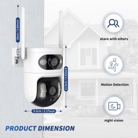 Dual-Lens Gun & Ball Linkage Security Camera, 1080P HD Night Vision WiFi Remote PTZ, Dual-Screen Home & Shop Yard Surveillance Equipment (Option: White)